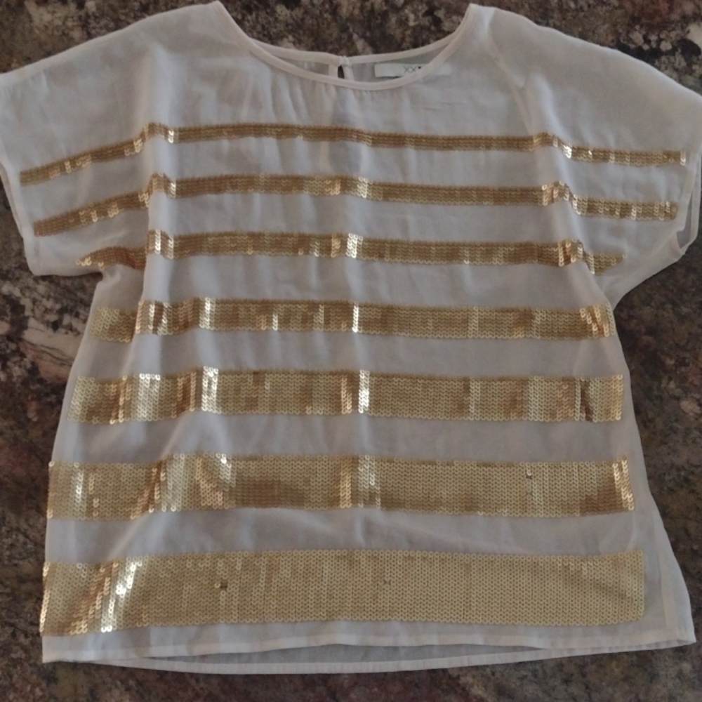 XXI Gold Sequins Striped Cream Top